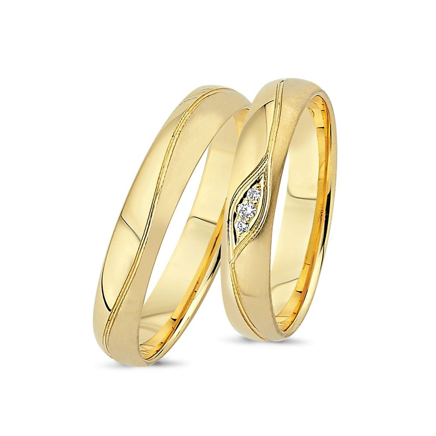 Unikke Nuran vielsesringe i 14 kt guld med 0,04 ct diamanter